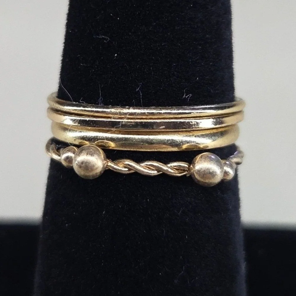 Gold Tone Stacking Rings Size 7.5-8 Minimalist Polished Rope Twist Bands‎ 4 pcs